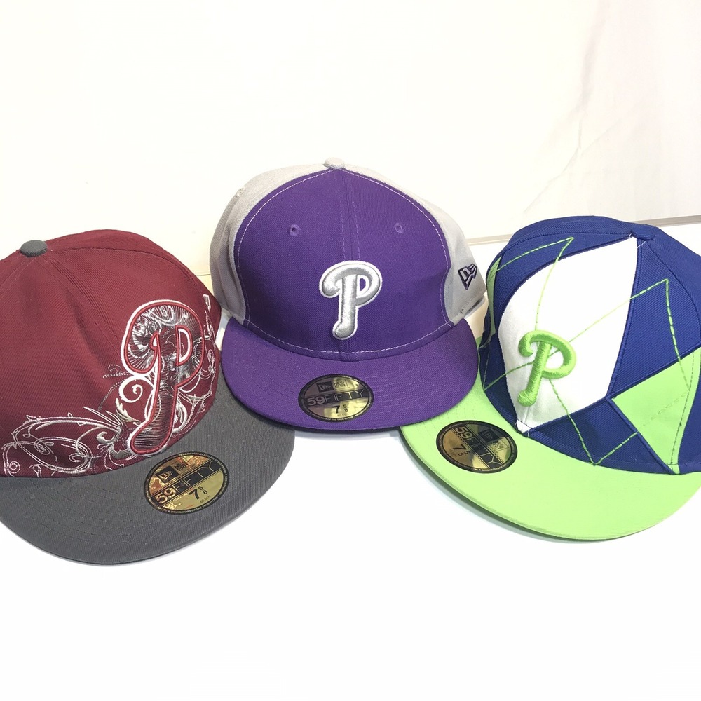 New Era 59FIFTY Philadelphia Phillies Fitted Hat Lot 7 5/8 Mens MLB Caps 3 Pack
